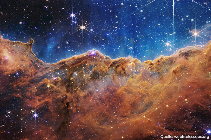 Bild vom James-Webb-Weltraumteleskop: “Cosmic Cliffs” in the Carina Nebula